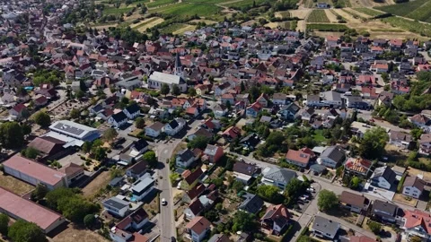 Aerial panoramic view above the city Malsch Видео 344820602
