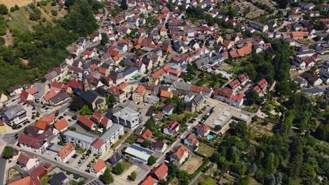 Aerial panoramic view above the city Meckesheim 動画素材 344820989