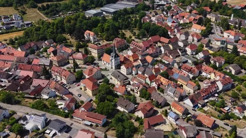 Aerial panoramic view above the city Neckarbischofsheim Stockbeeldmateriaal 344821404