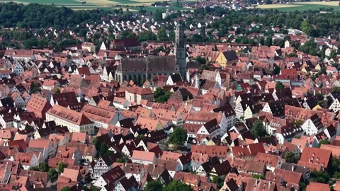Aerial panoramic view above the city Nördlingen Vídeo Stock 344901555