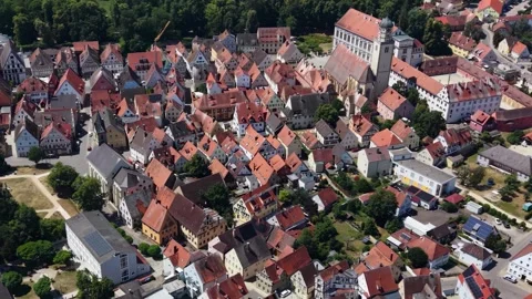 Aerial panoramic view above the city Oettingen Vídeo Stock 344902804