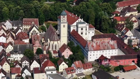 Aerial panoramic view above the city Oettingen Vídeo Stock 344903288