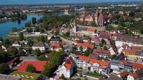 Aerial panoramic view above the city Breisach 動画素材 344911007