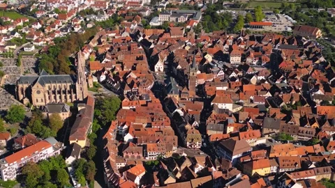 Aerial panoramic view above the city Obernai Видео 344911882