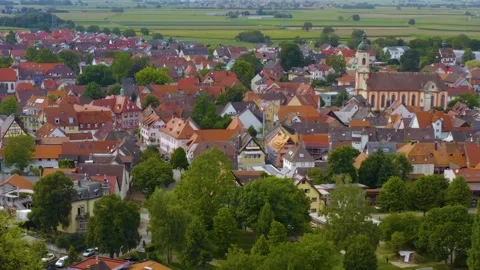 Aerial panoramic view above the city Riegel am Kaiserstuhl Vidéo 344999971