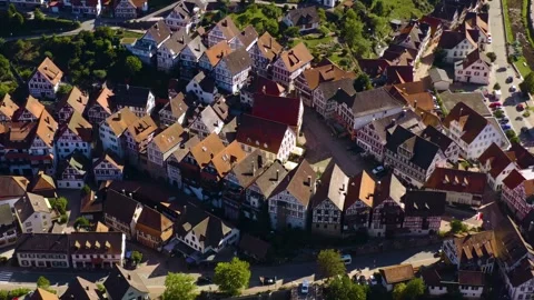 Aerial panoramic view above the city Schiltach beside the black forest Видео 345001815