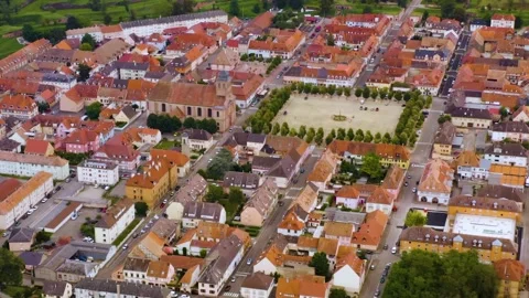 Aerial panoramic view above the city Neuf-Brisach Vidéo 345005386