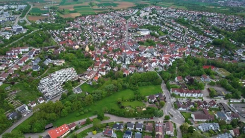 Aerial panoramic view above the city Schwieberdingen Stock Footage 345615341