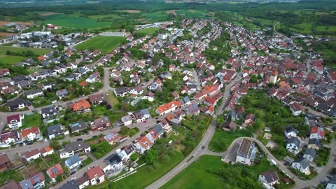 Aerial panoramic view above the city Weissach Stock-Footage 346073671