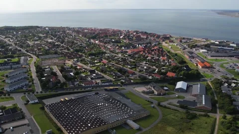 Aerial panoramic view above the city Viborg Stock Footage 346658853