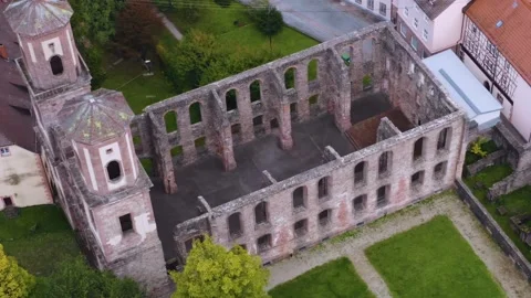 Aerial panoramic view above the monastery ruin Frauenalb  Vídeo Stock 345001483