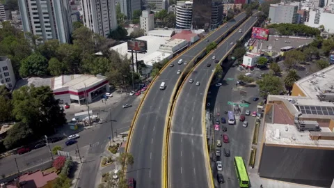 Aerial panoramic view above traffic in a highway in Mexico City Stock Footage 150403738
