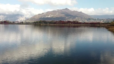 Aerial panoramic view of an alpine lake Stock Footage 165986102