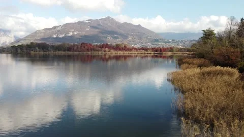 Aerial panoramic view of an alpine lake Stock Footage 165986245