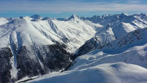 Aerial panoramic view of Alps, landscape panorama of snowy mountains in winter Stock-Footage 103607135