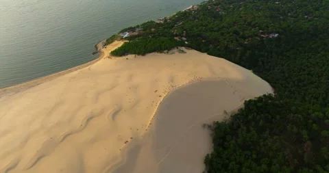 Aerial panoramic view of Arcachon basin in France people walking on Europe Stock Footage 258706789