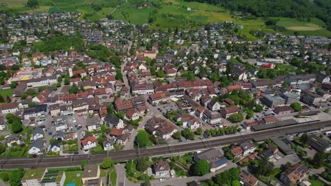 Aerial panoramic view around the old town of Sissach  in Switzerland Видео 308562892