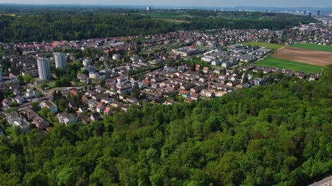Aerial panoramic view around the old town of Reinach  in Switzerland Stock Footage 308794142