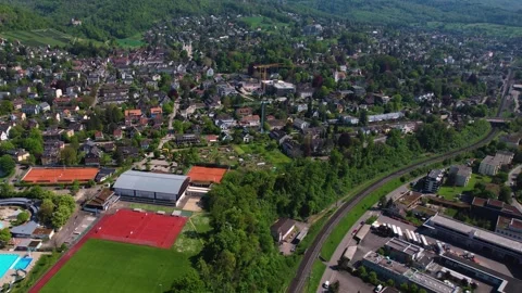 Aerial panoramic view around the old town of Arlesheim  in Switzerland Stock Footage 308794207