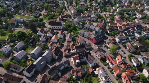 Aerial panoramic view around the old town of Aesch  in Switzerland Stock Footage 308794221
