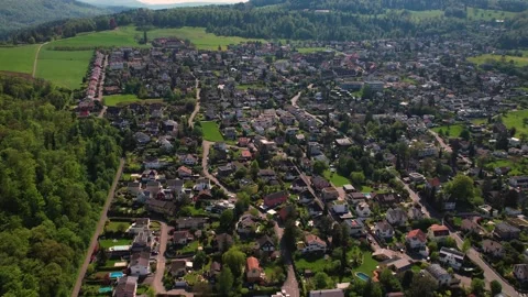 Aerial panoramic view around the old town of Pfeffingen  in Switzerland Stock Footage 308794222