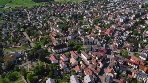 Aerial panoramic view around the old town of Aesch  in Switzerland Stock Footage 308794304