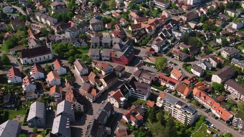 Aerial panoramic view around the old town of Aesch  in Switzerland 動画素材 308801940
