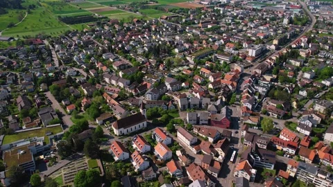 Aerial panoramic view around the old town of Aesch  in Switzerland Vídeo Stock 308801972