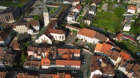 Aerial panoramic view around the old town of Porrentruy  in Switzerland 库存影片 308805626