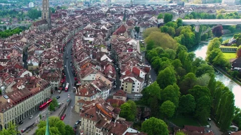 Aerial panoramic view around the old town of Bern  in Switzerland Vídeos de archivo 308815073