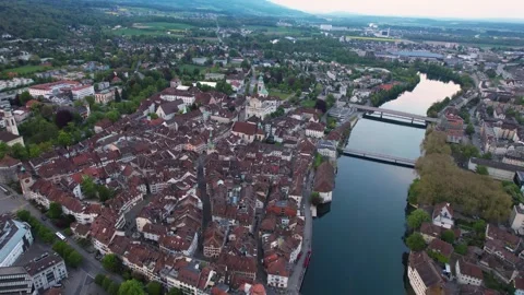 Aerial panoramic view around the old town of Solothurn  in Switzerland 库存影片 308817228