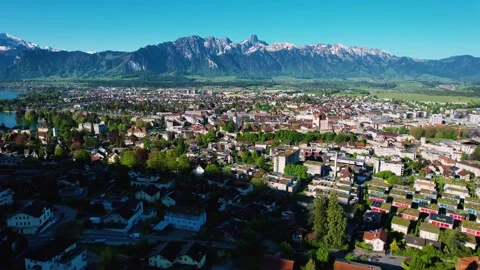 Aerial panoramic view around the town  Thun  in Switzerland Stock Footage 308418973
