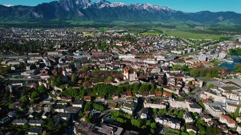 Aerial panoramic view around the town  Thun  in Switzerland 库存影片 308419049