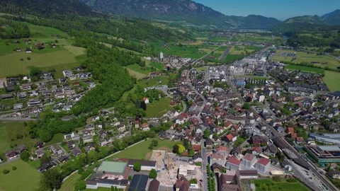 Aerial panoramic view around the town  Sarnen  in Switzerland Stock Footage 308419063
