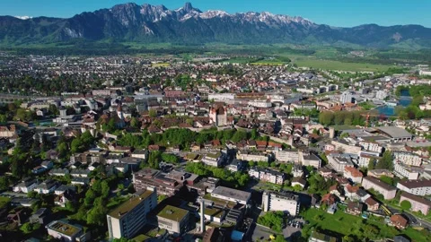 Aerial panoramic view around the town  Thun  in Switzerland 库存影片 308419083