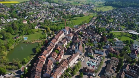 Aerial panoramic view around the town  Wil  in Switzerland Stock Footage 308446409