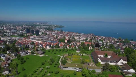Aerial panoramic view around the town  Rorschach  in Switzerland Video stock 308447145