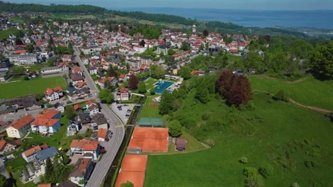 Aerial panoramic view around the town  Heiden  in Switzerland Видео 308447264