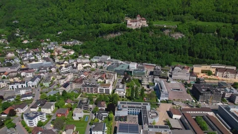 Aerial panoramic view around the town  Vaduz  in Lichtenstein Видео 308447455