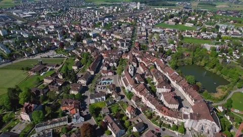 Aerial panoramic view around the town  Wohlen  in Switzerland Stockbeeldmateriaal 308470275
