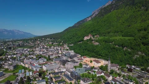 Aerial panoramic view around the town Vaduz  in Lichtenstein 库存影片 308470514