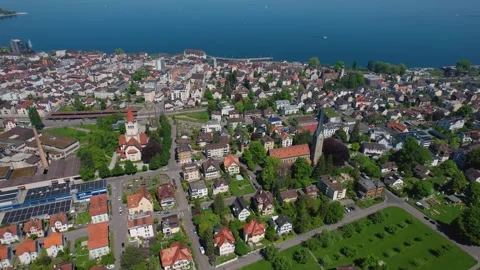 Aerial panoramic view around the town  Rorschach  in Switzerland Stock Footage 308471397