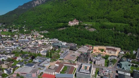 Aerial panoramic view around the town  Vaduz  in Lichtenstein Vídeos de archivo 308471721