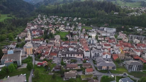 Aerial panoramic view around the town  Thusis  in Switzerland Vídeos de archivo 308471972