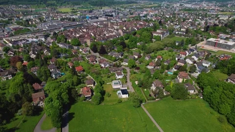 Aerial panoramic view around the town  Zofingen  in Switzerland Stock Footage 308524409
