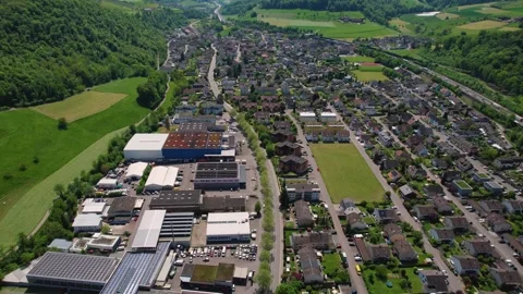 Aerial panoramic view around the town  Zunzgen  in Switzerland Video stock 308524503