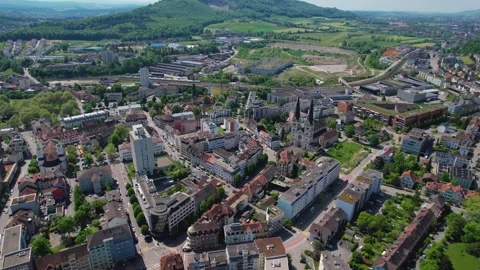 Aerial panoramic view around the town  Olten  in Switzerland Stock Footage 308524983