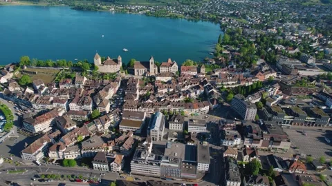 Aerial panoramic view around the town  Rapperswil-Jona  in Switzerland Stock Footage 308525559