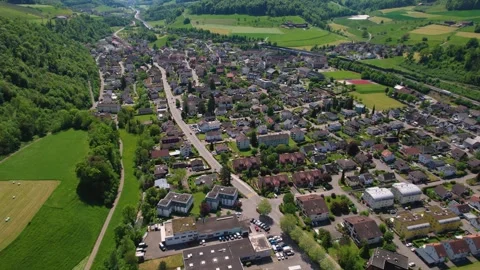 Aerial panoramic view around the town  Zunzgen  in Switzerland Vídeo Stock 308526179