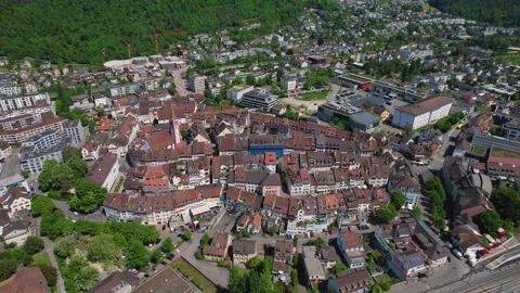 Aerial panoramic view around the town  Liestal  in Switzerland 库存影片 308533971